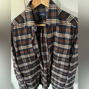 Eton Brown and navy overshirt